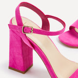 Beverley Pink Faux Suede Block Heeled Sandals