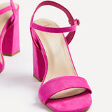 Beverley Pink Faux Suede Block Heeled Sandals