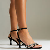 Bling Black Strappy Diamante Heels