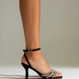 Bling Black Strappy Diamante Heels