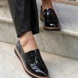 Bowen Black Patent & Lizard Faux Leather Loafers