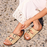 Brianna Natural Double Buckle Sandals
