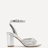 Bridget Silver Faux Leather Handwoven Heels