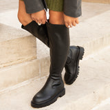 Briody Wide Fit Black Faux Leather Long Boots
