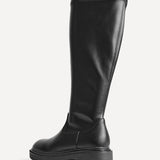 Briody Wide Fit Black Faux Leather Long Boots