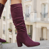Brooke Burgundy Ruched High Leg Boots