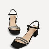 Bunty Black Diamante Heeled Sandals