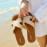 Petra Natural Raffia Link Flat Sandals