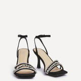 Bling Black Strappy Diamante Heels