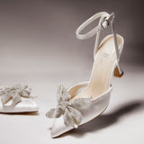 Angela Bridal Ivory Satin Bow Heels