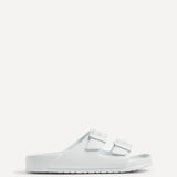 Candice White Slip On Slider Sandals