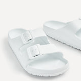 Candice White Slip On Slider Sandals