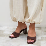 Cannes Brown Faux Suede Mule Heels