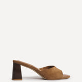 Cannes Tan Faux Suede Mule Heels