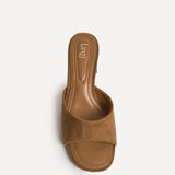 Cannes Tan Faux Suede Mule Heels