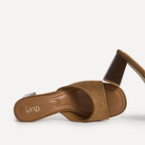 Cannes Tan Faux Suede Mule Heels