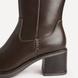 Canvas Brown Faux Leather High Leg Boots