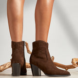 Canyon Brown Suede Leather Cowboy Ankle Boots