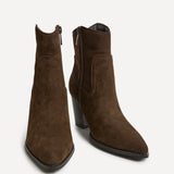 Canyon Brown Suede Leather Cowboy Ankle Boots