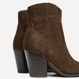 Canyon Brown Suede Leather Cowboy Ankle Boots