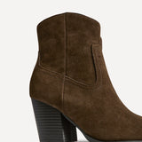 Canyon Brown Suede Leather Cowboy Ankle Boots