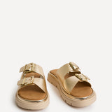Capture Gold Double Buckle Flat Sandals