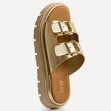 Capture Gold Double Buckle Flat Sandals