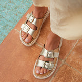 Capture Gold Double Buckle Flat Sandals