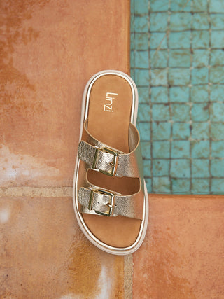 Capture Gold Double Buckle Flat Sandals