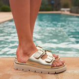 Capture Gold Double Buckle Flat Sandals