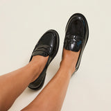 Cartia Wide Fit Black Patent Loafers