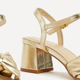 Charlotte Gold Faux Leather Knotted Heels