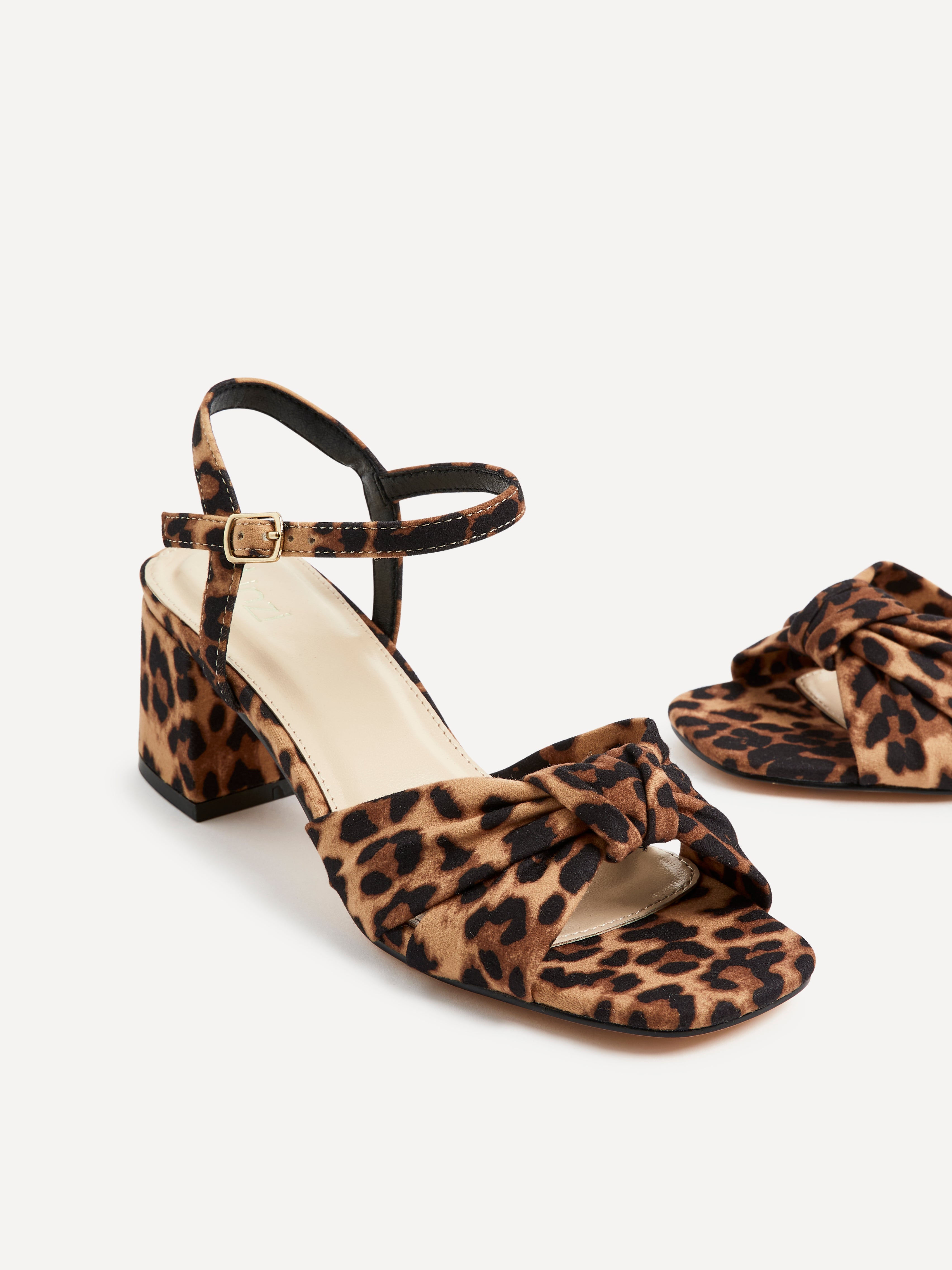 Ankle Strap Leopard Print Block Heeled Sandals Leopard Print Suede