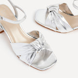 Charlotte Silver Faux Leather Knotted Heels
