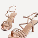 Charm Rose Gold Strappy Diamante Heels