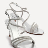 Charm Silver Strappy Diamante Heels