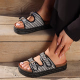 Cici Black Double Buckle Flatform Sandals