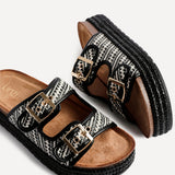 Cici Black Double Buckle Flatform Sandals