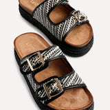 Cici Black Double Buckle Flatform Sandals