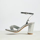City Silver Faux Leather Heeled Sandals