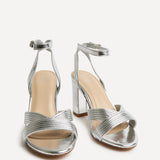City Silver Faux Leather Heeled Sandals