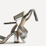 City Silver Faux Leather Heeled Sandals