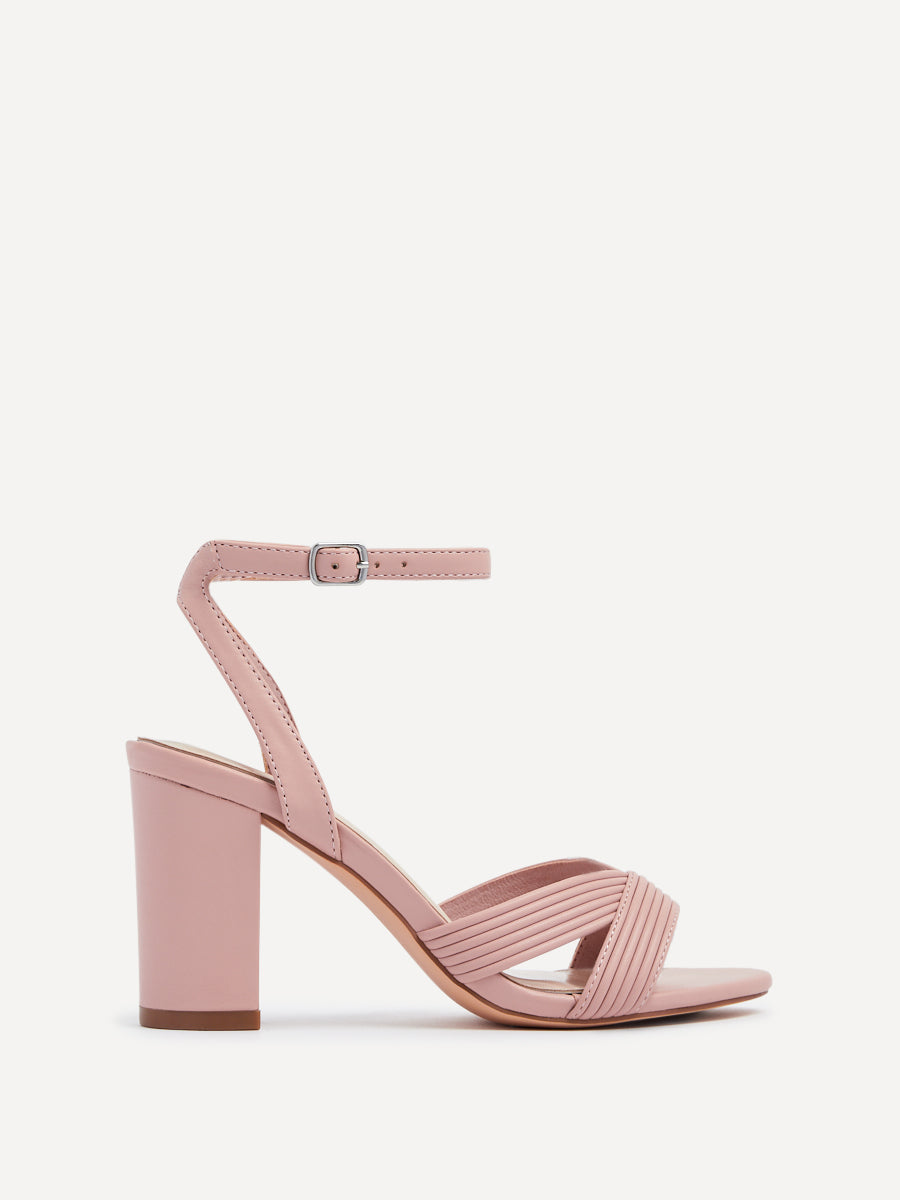 Dusky Pink Faux Leather Block Heeled Sandal With Ribbed Design