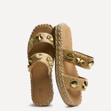 Clarity Beige Raffia Embellished Sliders