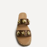 Clarity Brown Raffia Embellished Sliders
