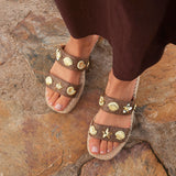 Clarity Brown Raffia Embellished Sliders