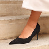 Classic Black Faux Suede Court Heels