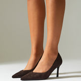 Classic Brown Faux Suede Court Heels