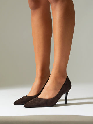 Classic Brown Faux Suede Court Heels