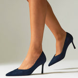 Classic Navy Faux Suede Court Heels